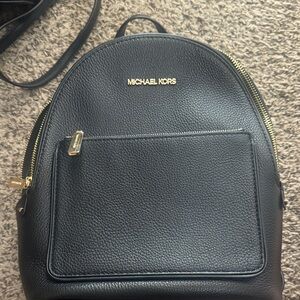 Michael Kors Black Pebbled Backpack with Gold Accents